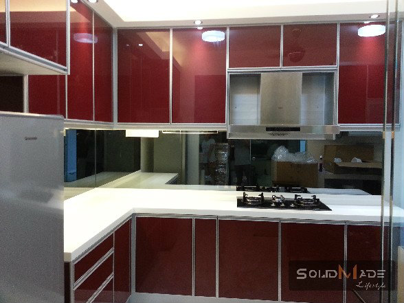 Kitchen Concept With Maroon Sticker Aluminum Cabinet Kitchen Concept With Maroon Sticker
