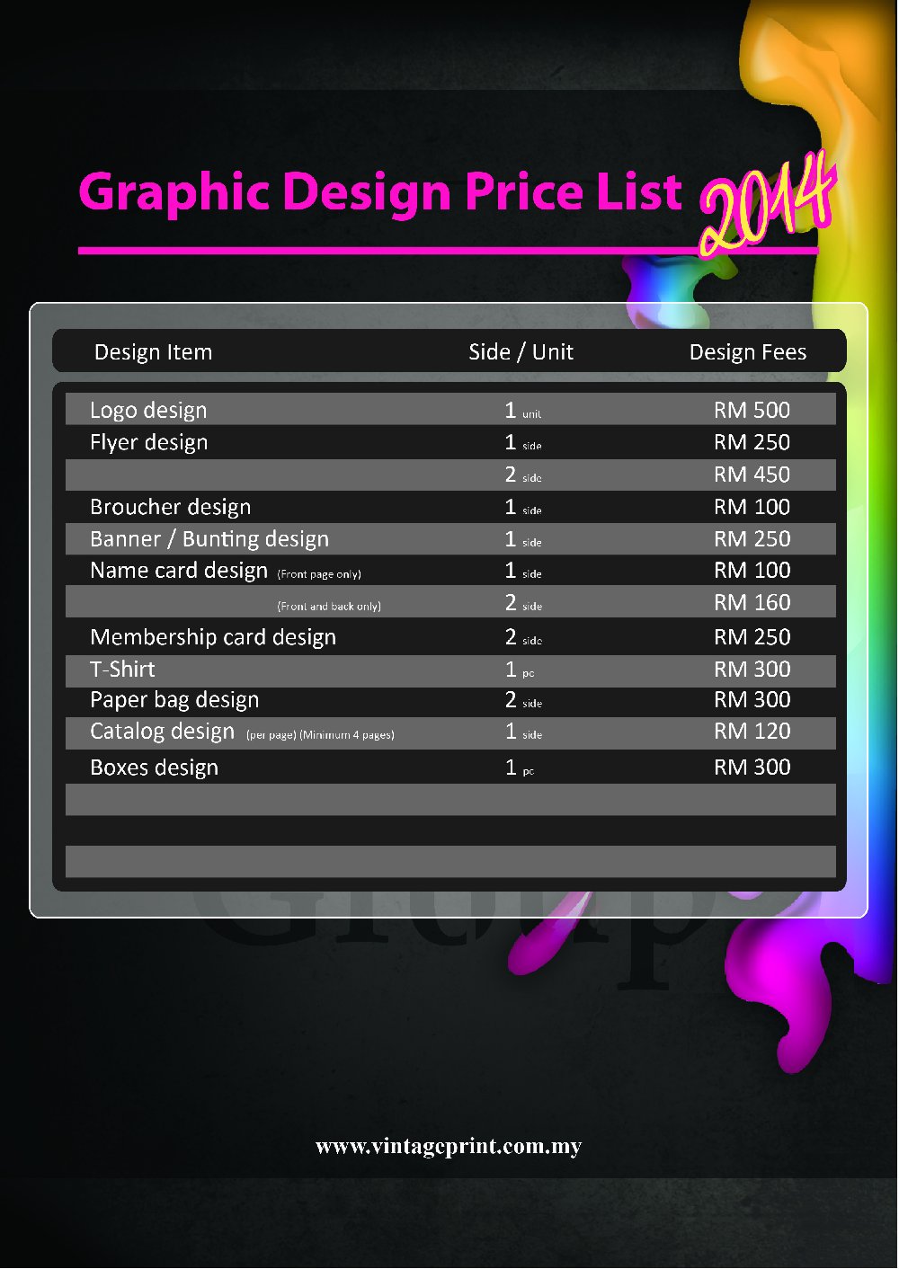 Graphic Design Graphic Design Price List Petaling Jaya Pj Seri Kembangan Selangor Malaysia Graphic Design Price List Template