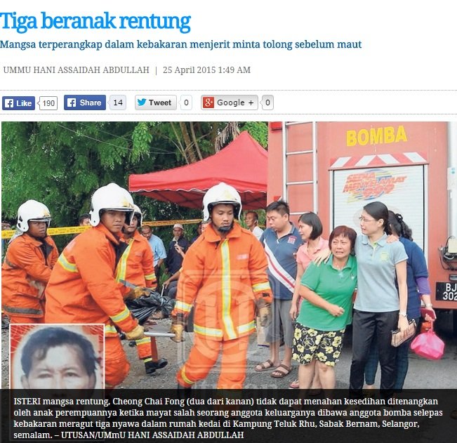 Tiga Beranak Rentung di Dalam Rumah