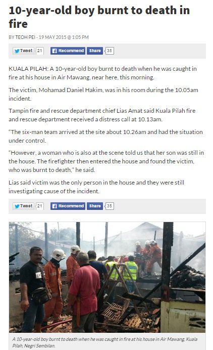 Do not realize that 10 years old boy in House at Kuala Pilah Do not realize that 10 years old boy in House at Kuala Pilah