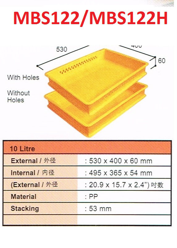 Plastic Container Size: 530x400x60mmH