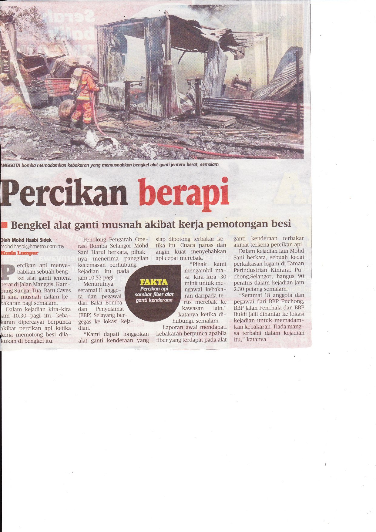 28 JAN 2016 PERCIKAN API MUSNAHKAN BENGKEL 28 JAN 2016 PERCIKAN API MUSNAHKAN BENGKEL