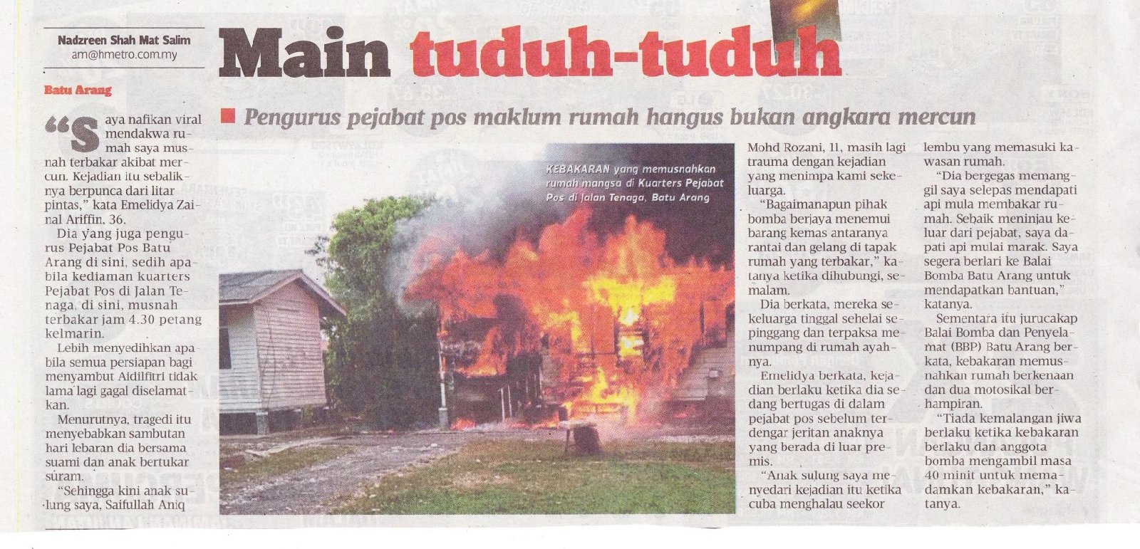 SEBUAH RUMAH DI KUARTERS POS MALAYSIA TERBAKAR