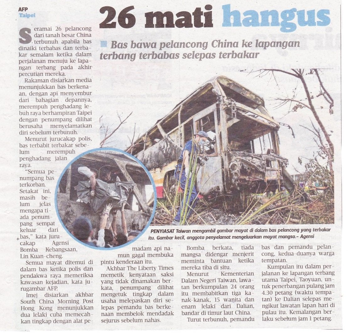 26 PELANCONG HANGUS TERBAKAR DI TAIWAN 26 PELANCONG HANGUS TERBAKAR DI TAIWAN