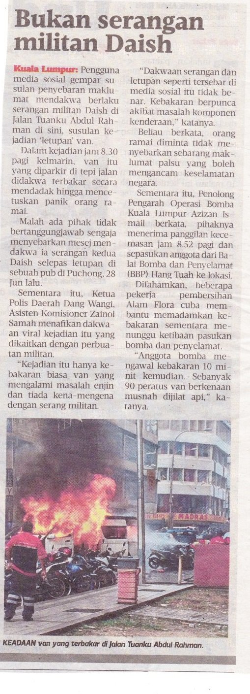 VAN TERBAKAR DI SANGKA PERBUATAN MILITAN VAN TERBAKAR DI SANGKA PERBUATAN MILITAN