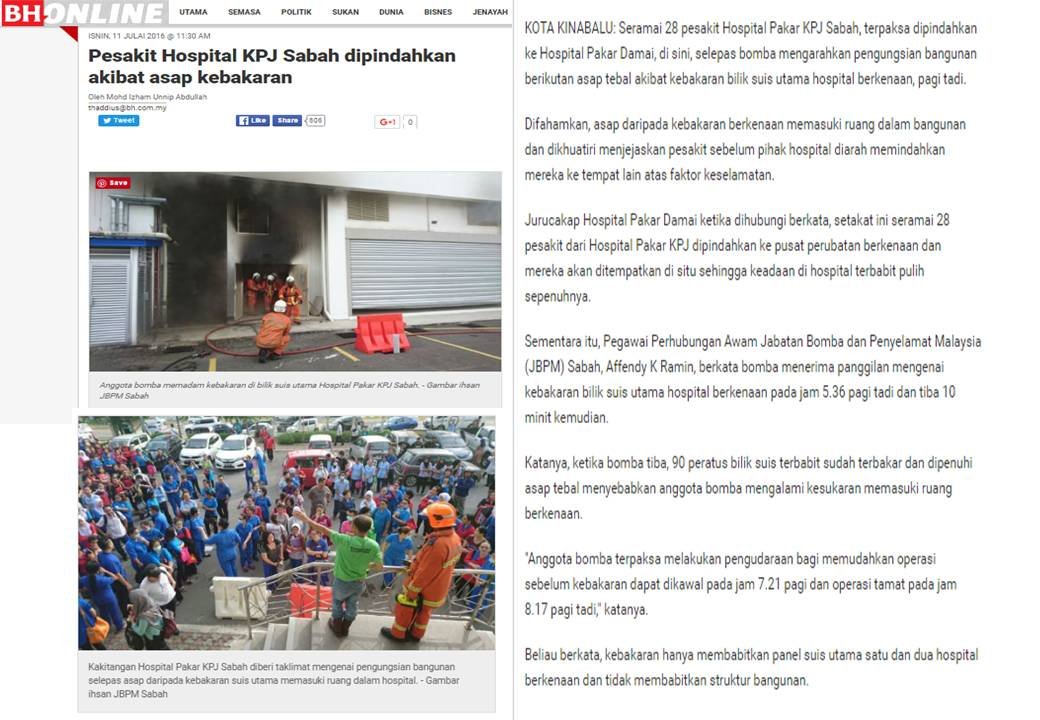 KES KEBAKARAN BERLAKU DI KPJ SABAH KES KEBAKARAN BERLAKU DI KPJ SABAH
