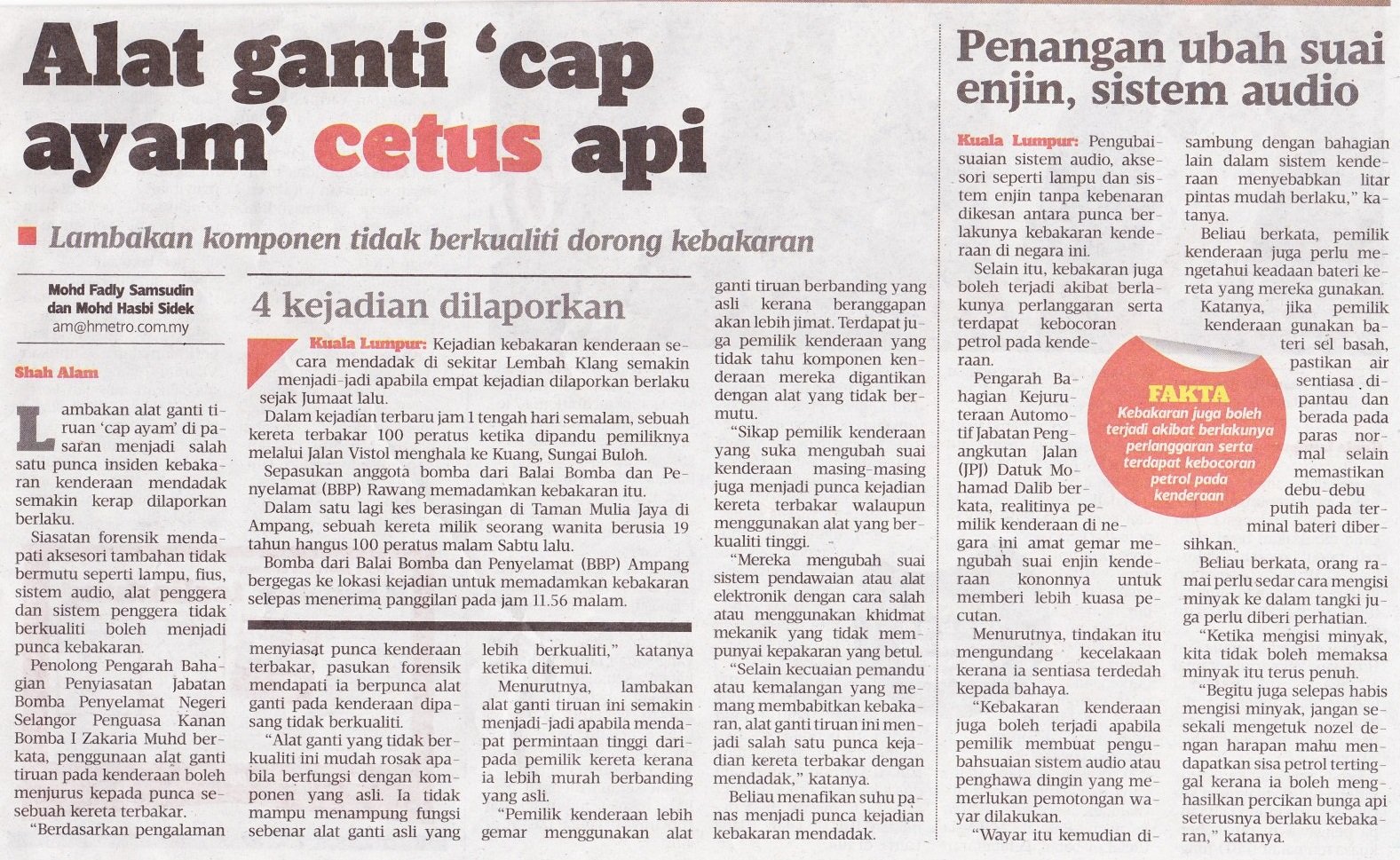 10 OGOS 2016 ALAT GANTI CAP AYAM CETUS KEBAKARAN