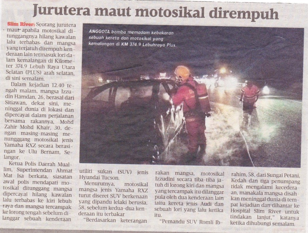 Jurutera maut motosikal dirempuh Jurutera maut motosikal dirempuh