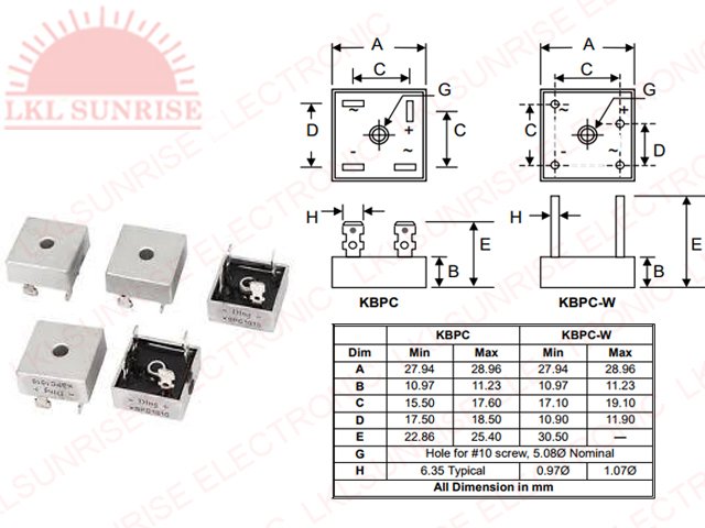 SINGLE PHASE SILICON BRIDGE RECTIFIER 25A KBPC25 SERIES