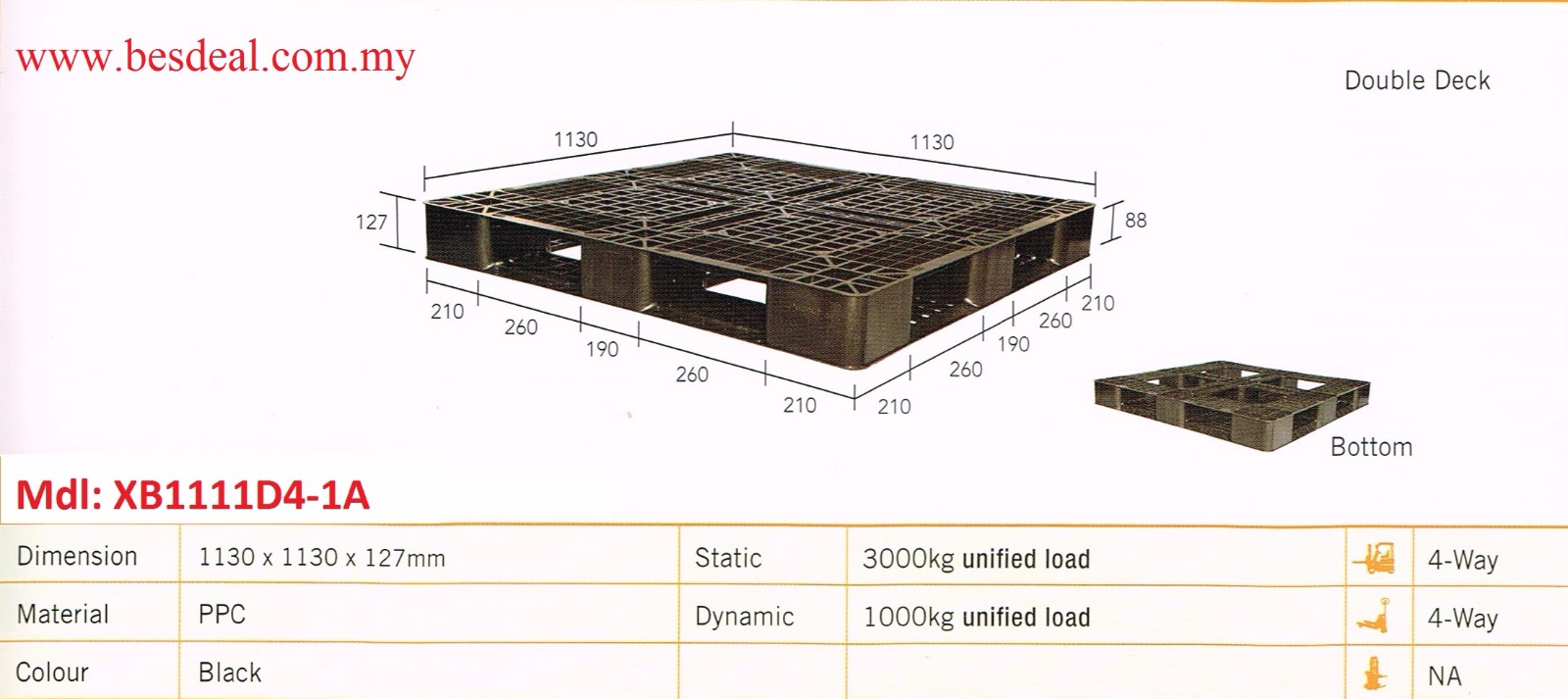 Plastic Pallet Size 1100*1100*120mmH