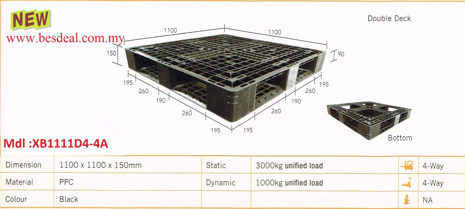 Plastic Pallet Size 1100*1100*150mmH