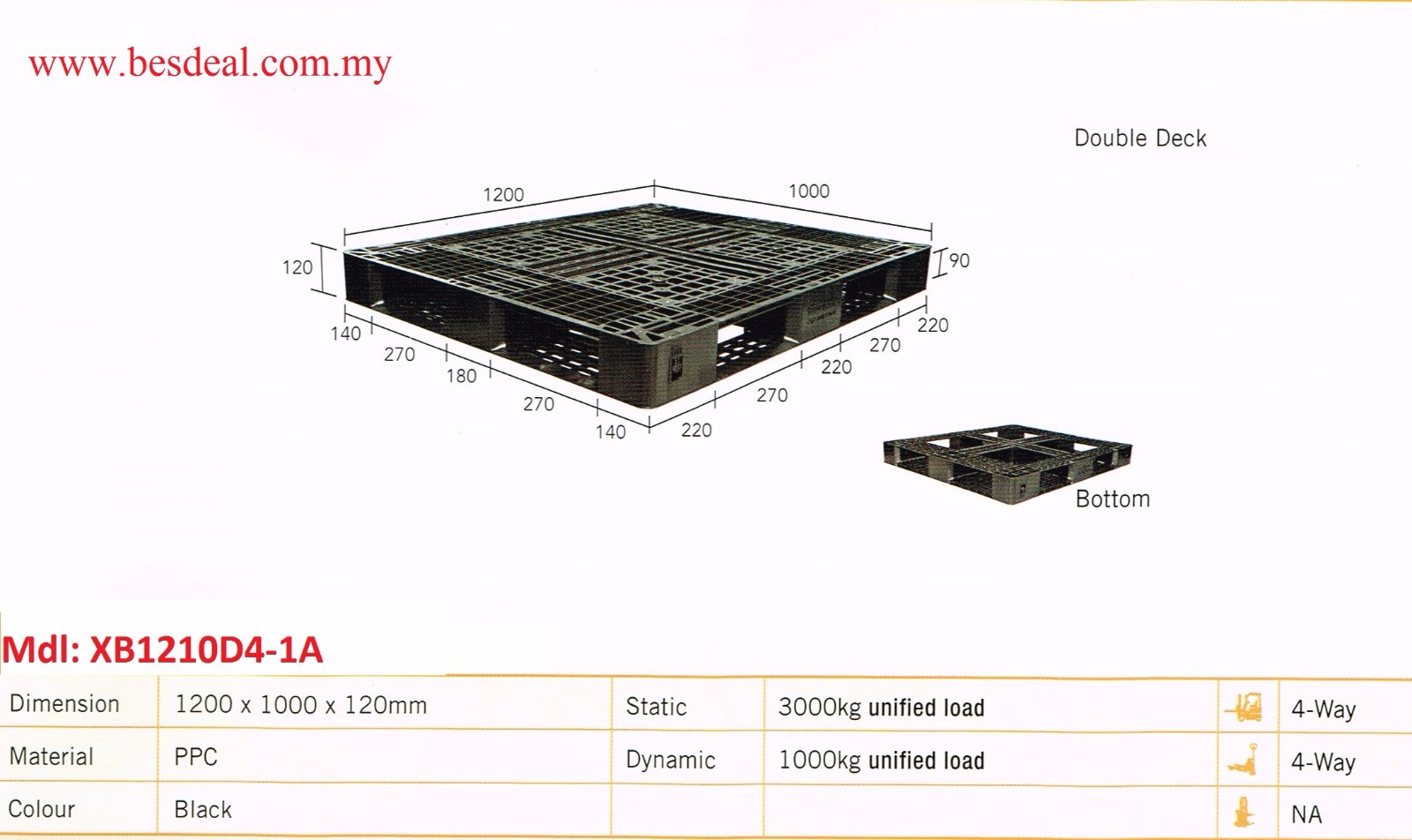 Plastic Pallet Size 1200*1000*120mmH