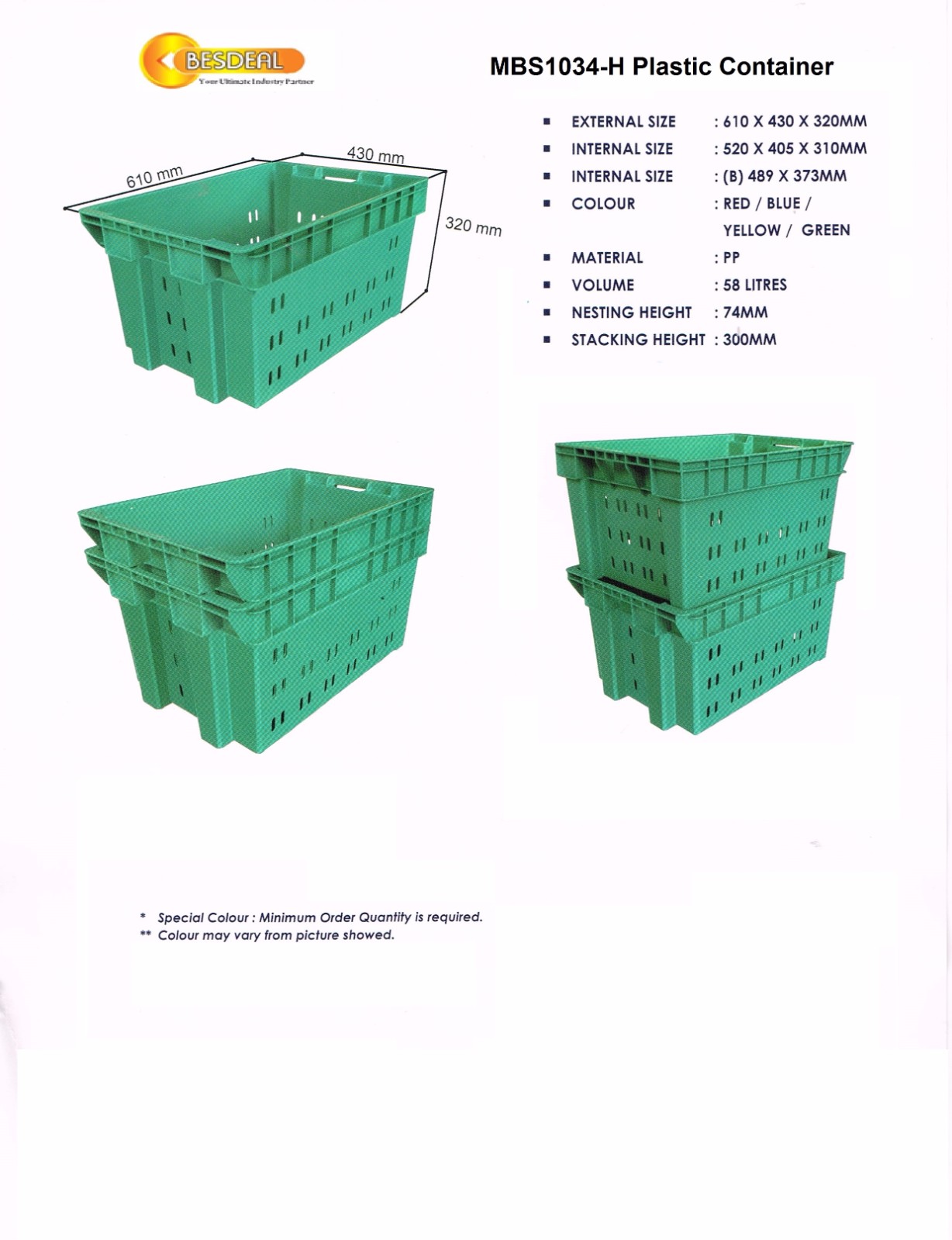 Plastic Container Mdl MBS1034H