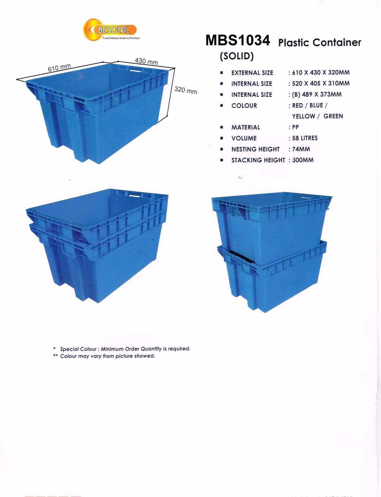 Plastic Container Mdl MBS1034