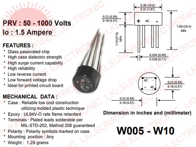 SILICON BRIDGE RECTIFIERS 50V-1000V 1.5Amp W005-W10