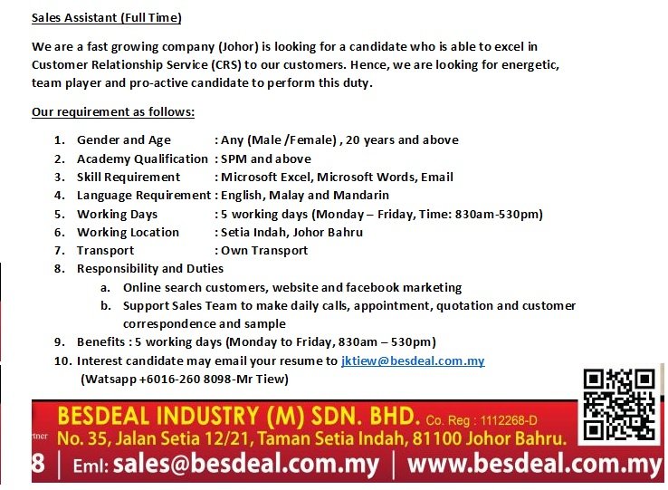 Recruitment for Sales Executive and Sales Support