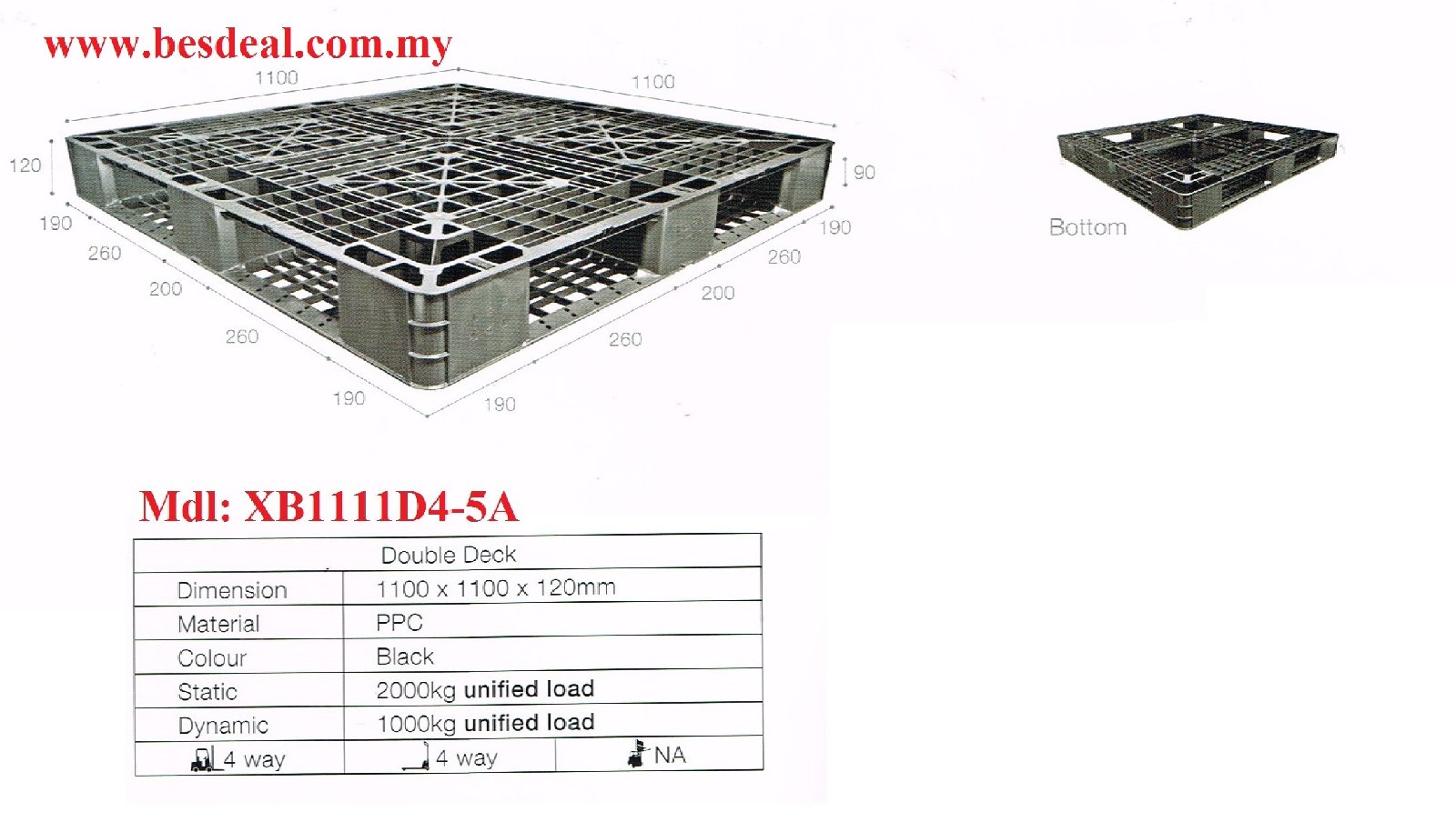 Plastic Pallet Size 1100*1100*120mmH