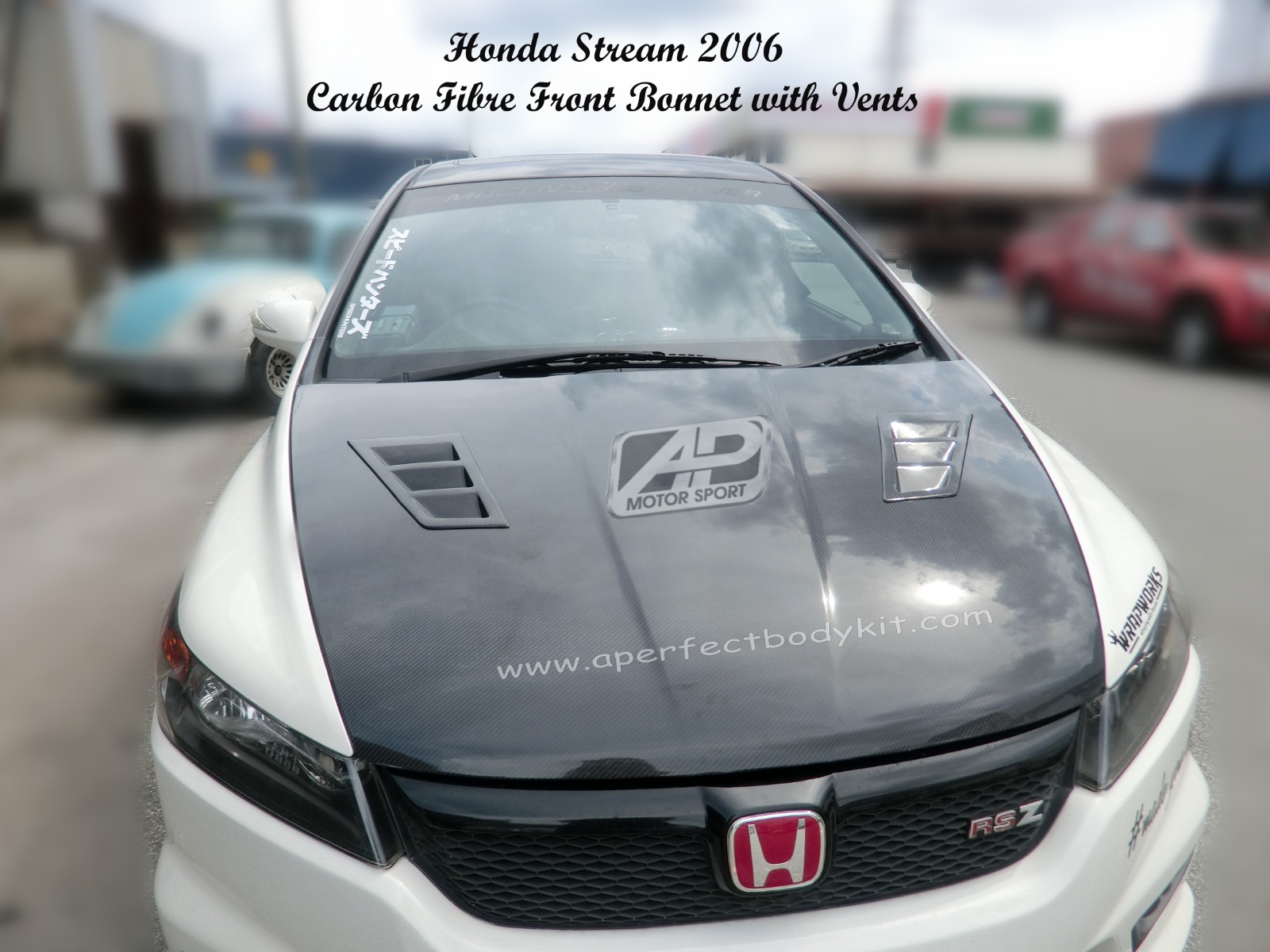 Honda Stream 2006 Carbon Fibre Front Bonnet with Vents 