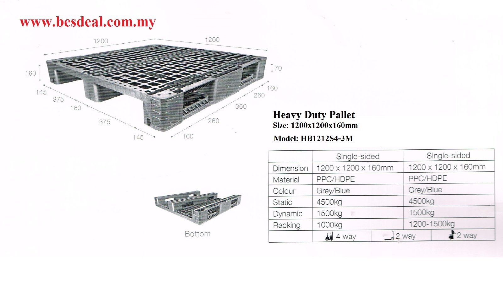 Heavy Duty Pallet Mdl:HB1212S4-3M