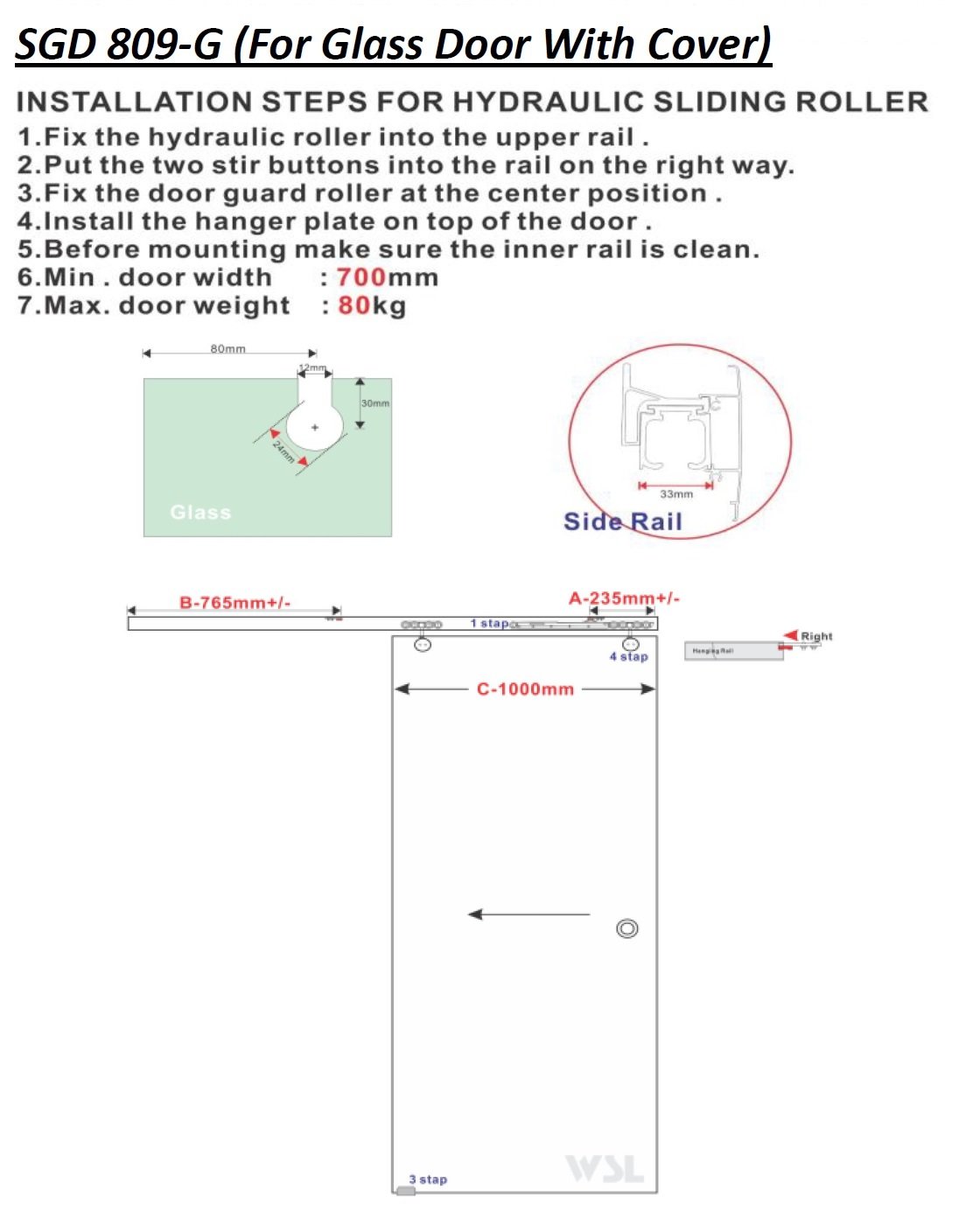 SGD-809G (For Glass Door with Cover)