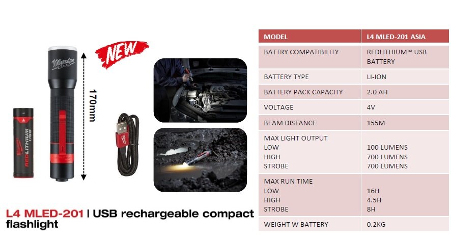 L4 MLED-201 USB Rechargeable Compact Flashlight