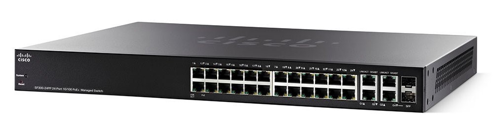 Cisco SF300-24PP 24-port 10/100 PoE+ Managed Switch with Gig