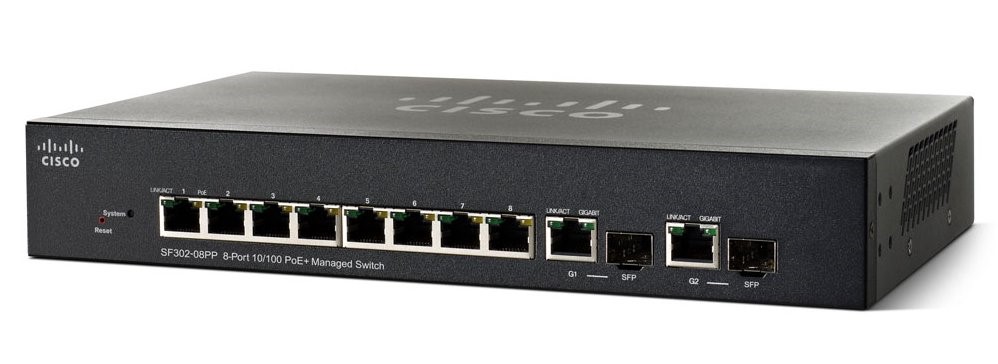 Cisco SF302-08P 8-Port 10/100 PoE Managed Switch with Gigabi