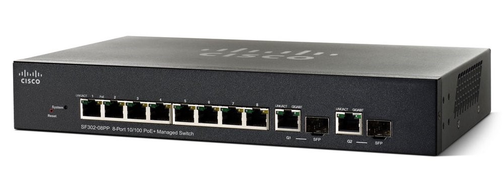 Cisco SF302-08P 8-Port 10/100 PoE Managed Switch with Gigabi Cisco SF302-08P 8-Port 10/100 PoE Managed Switch with Gigabi