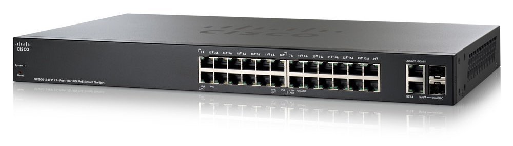 Cisco SF200E-24P 10/100 Smart Switch + 2 Combo GB SFP Ports 