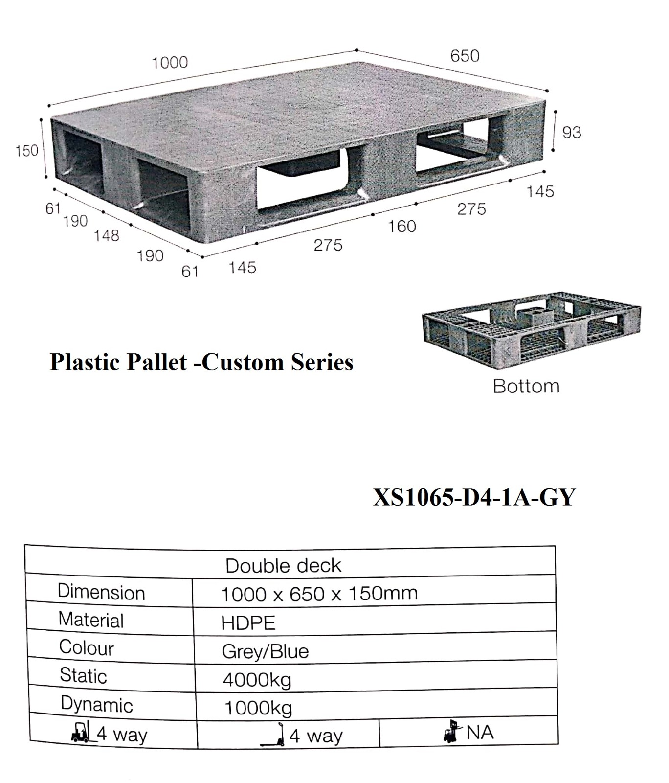 Plastic Pallet Size 1000*650*150mmH