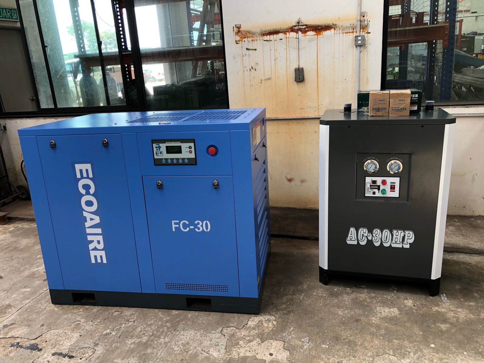 Waiting For Installation ECOAIRE Air Compressor FC-30 & AC Air Dryer AC-30HP 