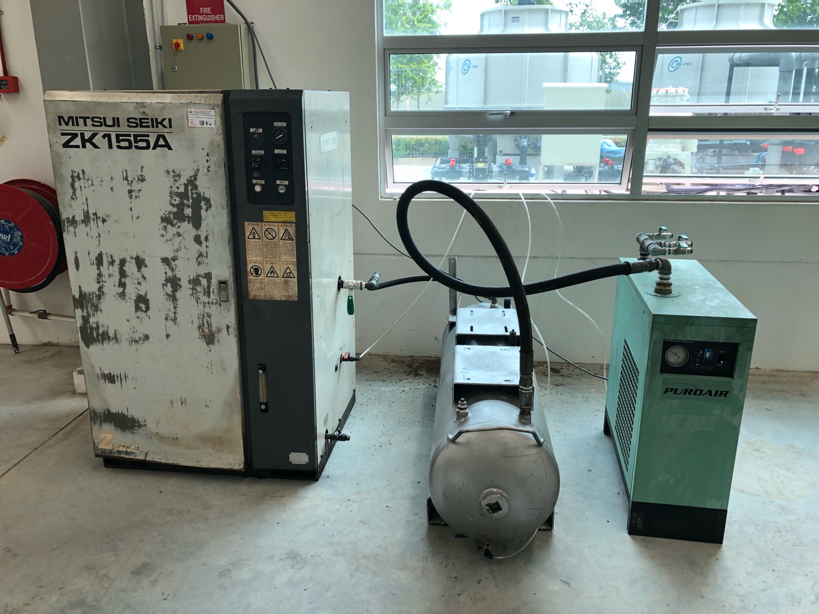 Rental Mitsui Seiki Air Compressor ZK155A & PUROAIR Air Dryer HT-020 