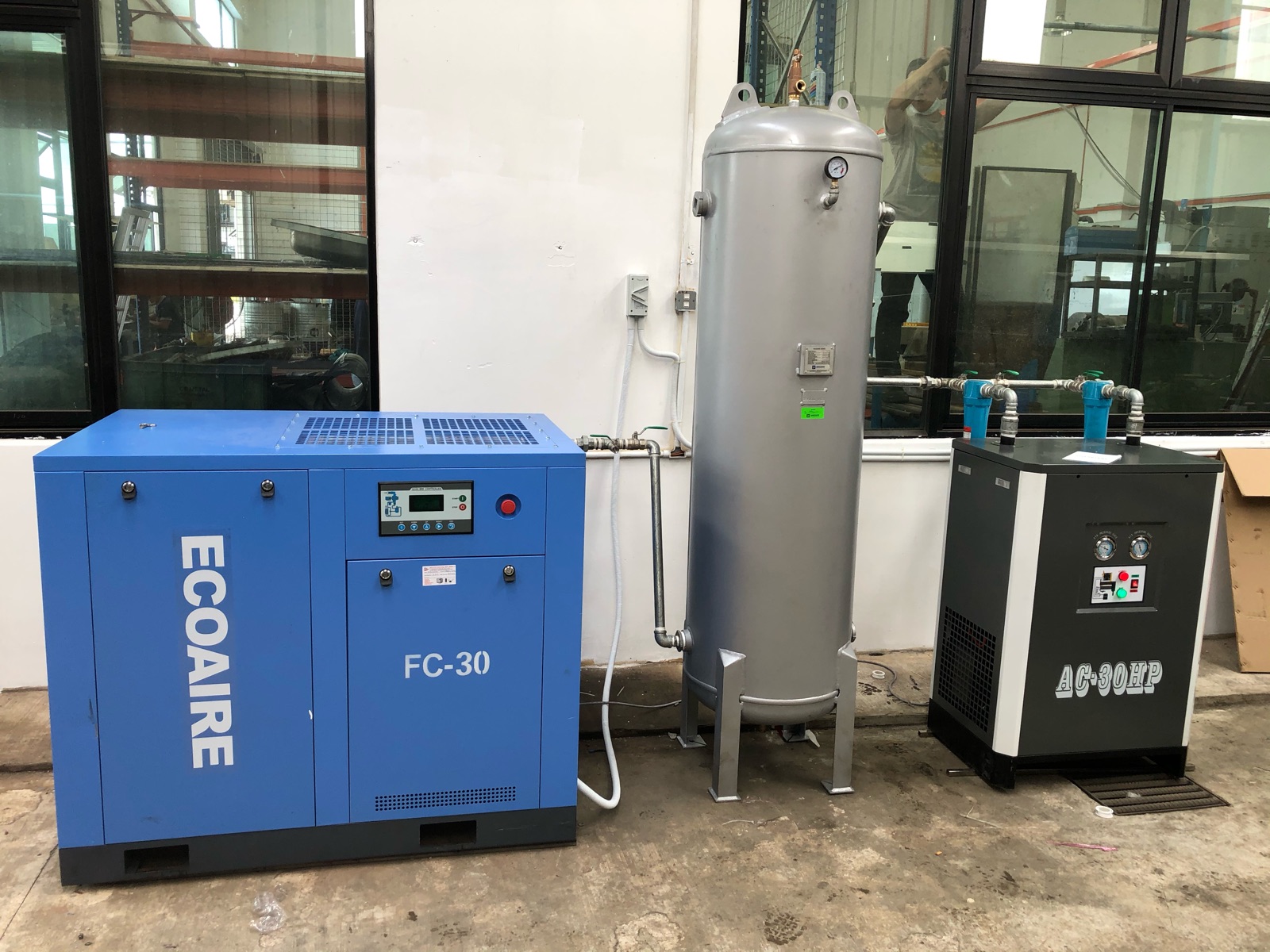 ECOAIRE Air Compressor FC-30, Dancomair 500 Litres Air Receiver , AC Air Dryer c/w Pre & After Filter AC-30HP 