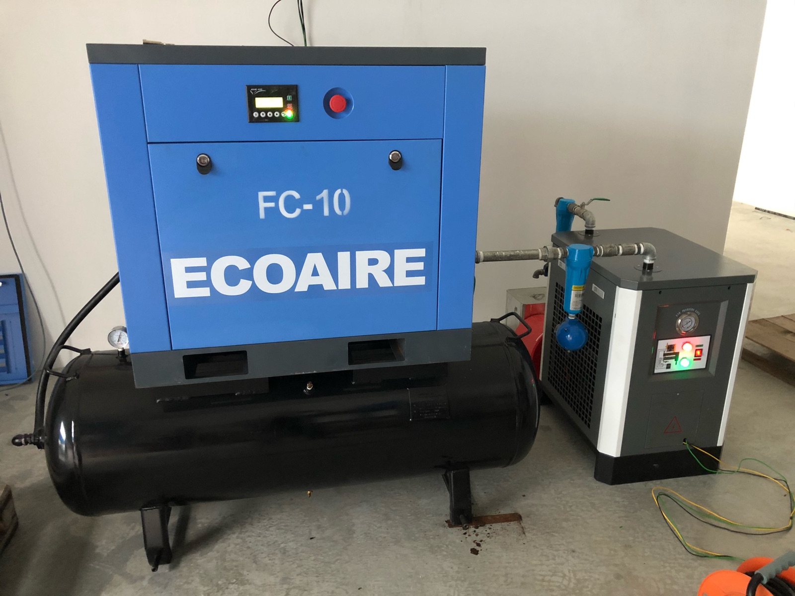 10 HP ECOAIRE Screw Air Compressor FC-10 , 10 HP AC Air Dryer AC-10, Pre-Filter & After Filter 