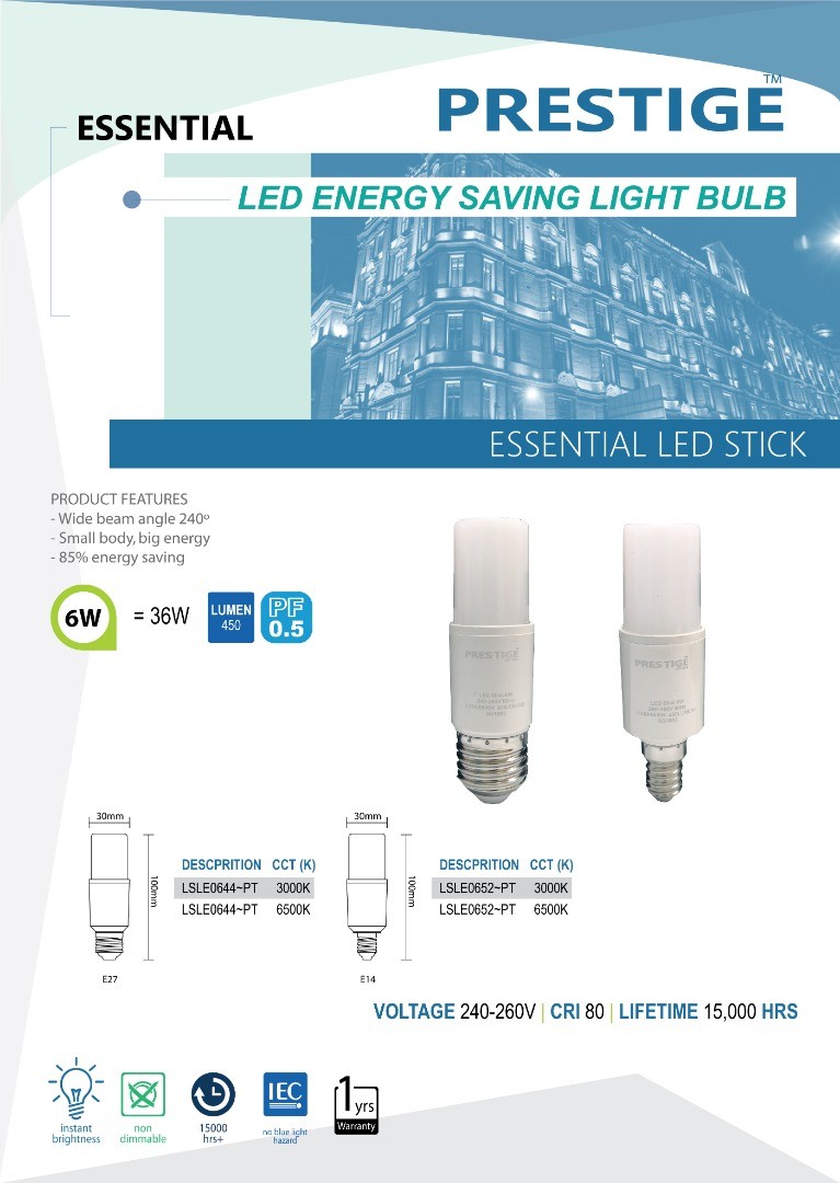 Essential 6w stick bulb