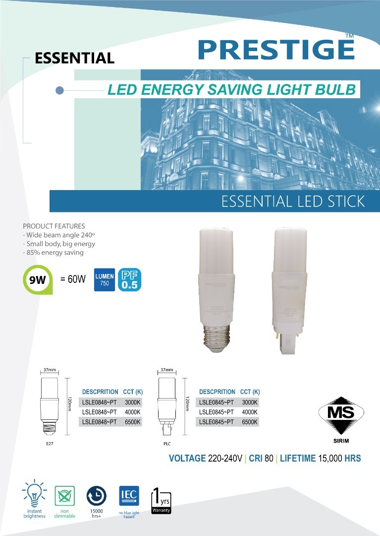 Essential 9w stick bulb