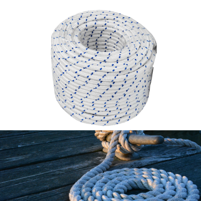 Braided Rope 16-Strand, White With Blue Line