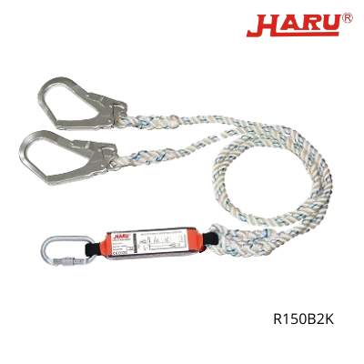 Nylon Rope Absorber Lanyard - Double Snap Hook