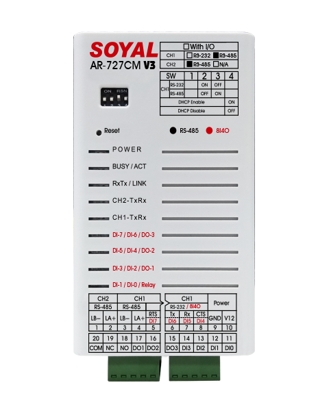 AR727CM.SOYAL Serial-to-Ethernet Server & Modbus RTU Ove