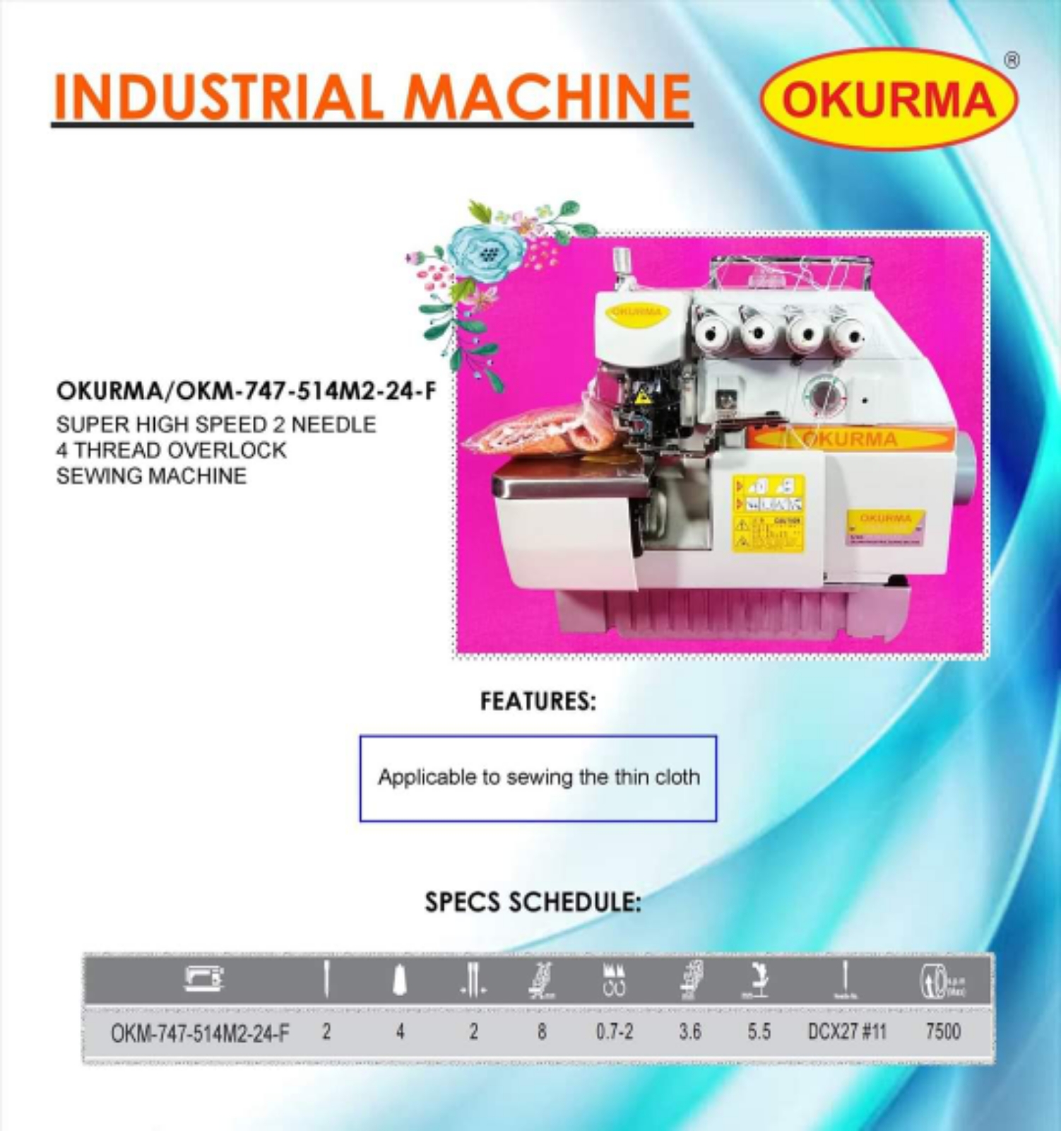 OKURMA INDUSTRIAL OVERLOCK SEWING MACHINE