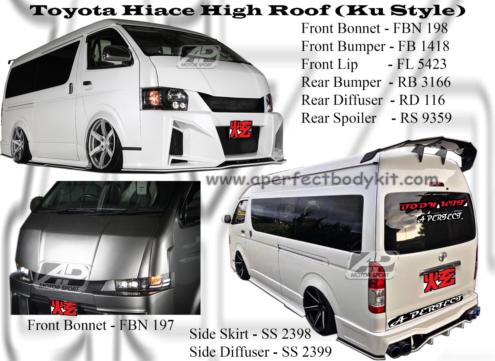 Toyota Hiace High Roof (Ku Style) Bumperkits 