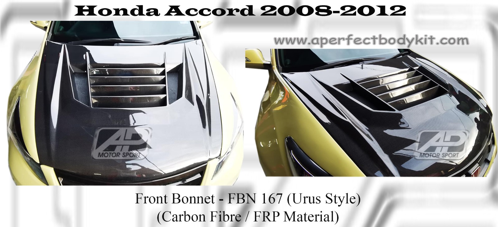 Honda Accord 2008 - 2012 Front Bonnet (Carbon Fibre / FRP Ma
