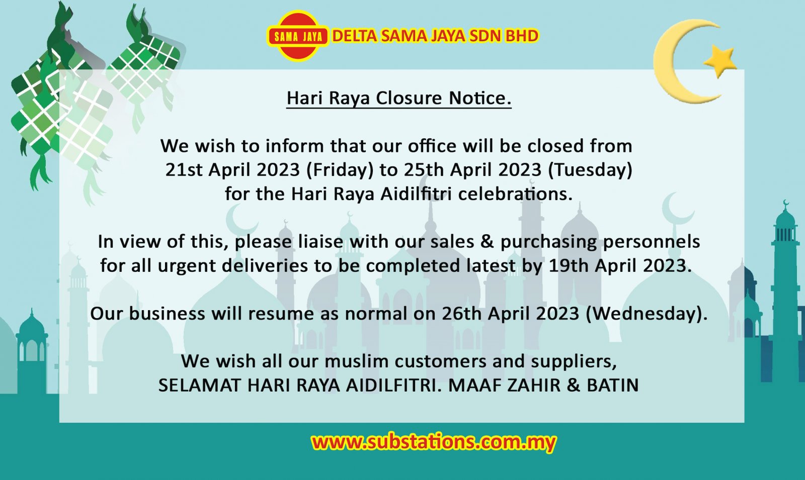 13/4/2023 HARI RAYA CLOSURE NOTICE Newpages Network Sdn. Bhd.