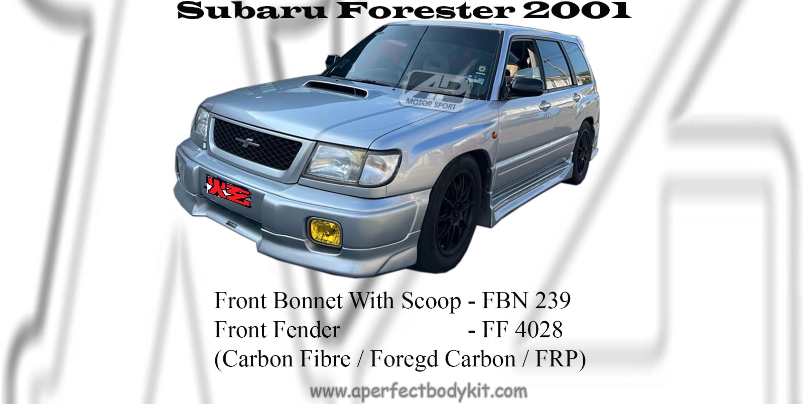 Subaru Forester 2001 Front Bonnet With Scoop & Front Fen