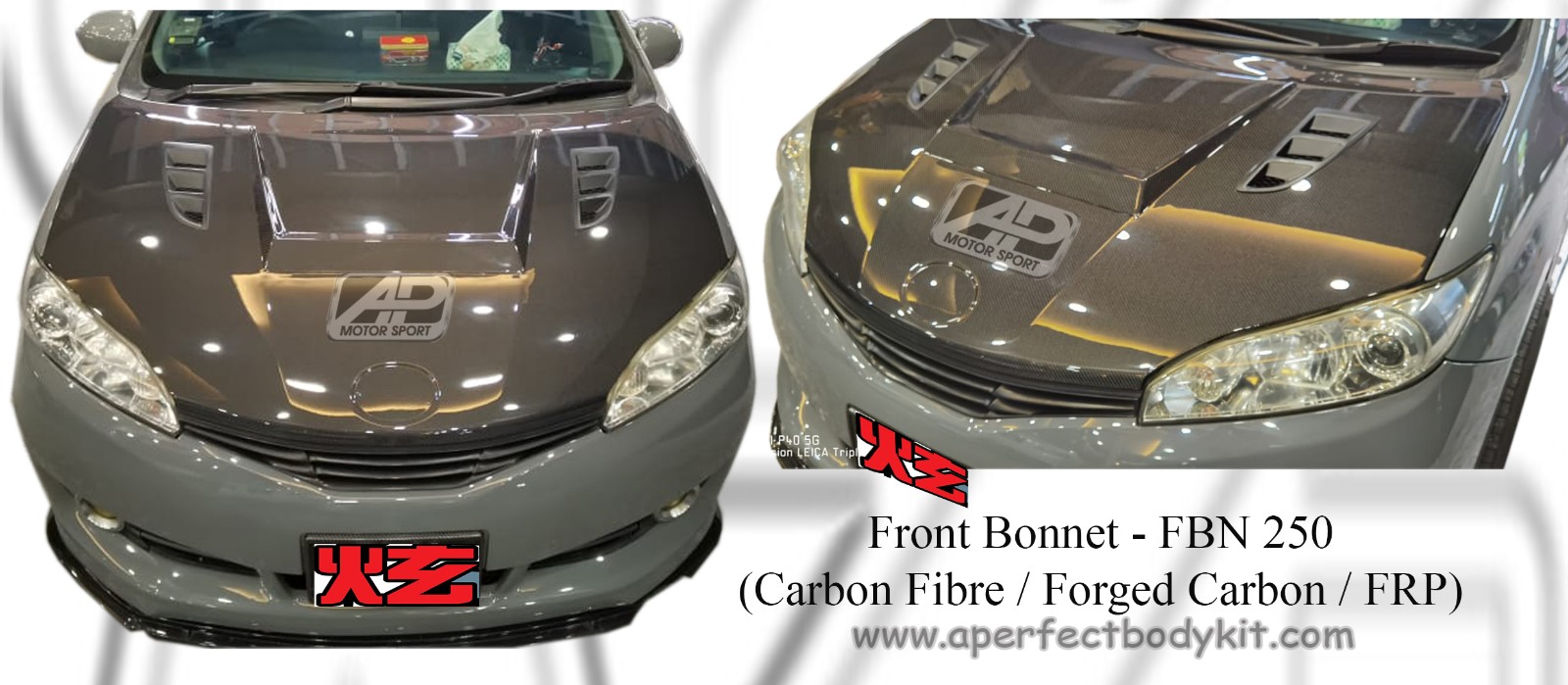 Toyota Wish 2009 Front Bonnet (AP Style 2) Carbon Fibre / Fo