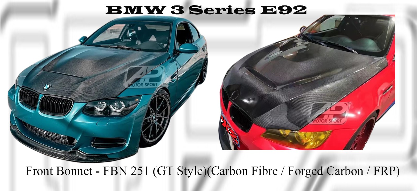 BMW 3 Series E92 Front Bonnet (GT Style) (Carbon Fibre / For