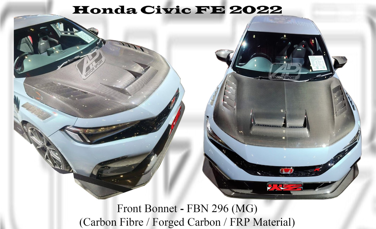 Honda Civic FE 2022 MG Style Front Bonnet (Carbon Fibre / Fo