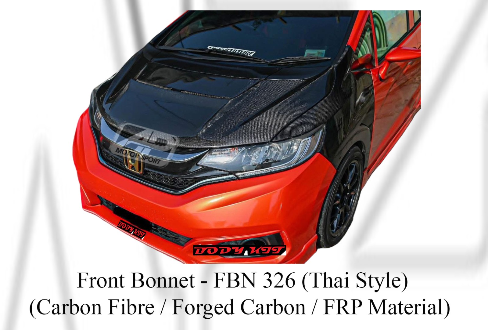 Honda Jazz 2014-2019 Thai Style Front Bonnet (Carbon Fibre /