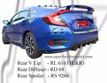 Honda Civic 2016 Rear Diffuser, Rear V Lip (L&R), Rear Spoiler 