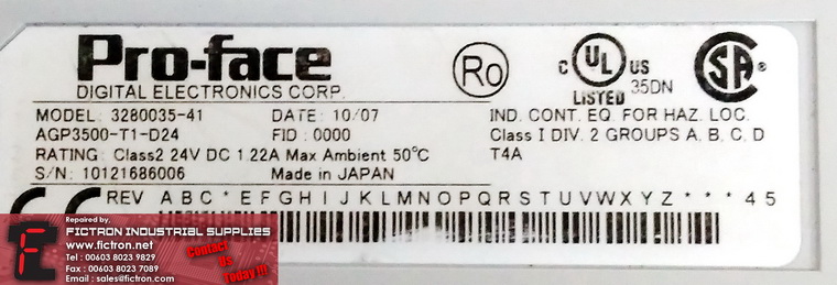 3280035-41AGP3500-T1-D24 3280035 41AGP3500 T1 D24 PROFACE HMI 24 VDC  REPAIR IN MALAYSIA 1Yr WARRANTY